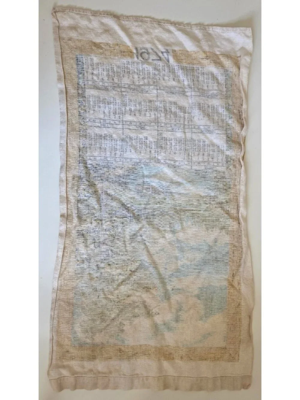Vtg Linen Calendar Tea Towel 1974 Mountain Lake Scene Wall Hanging Cottage Core